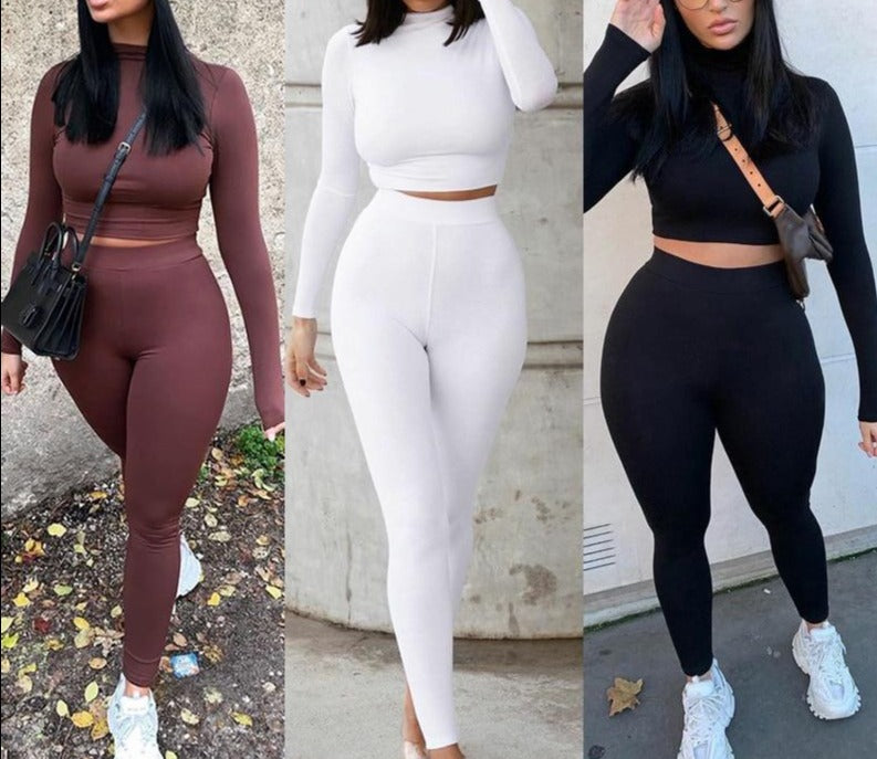 Conjunto Deportivo 2 Piezas – Top Crop y Leggings de Cintura Alta