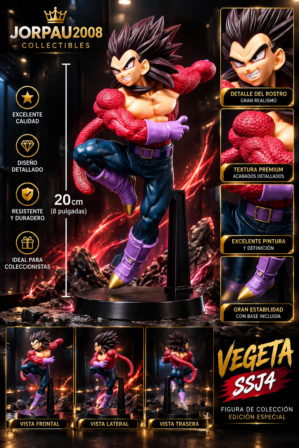 Figura Coleccionable Vegeta SSJ4 Dragon Ball GT – 20 cm con Base